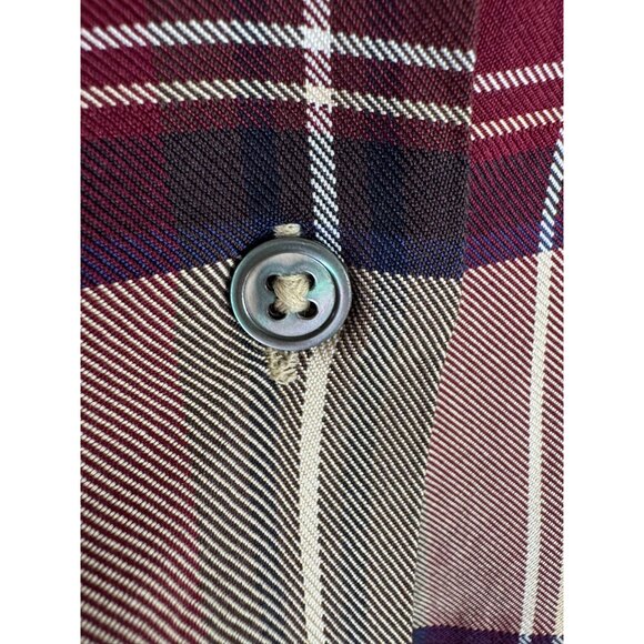 Vintage Classiques Entier 100% Silk Tan Burgundy Tartan Plaid Button Up Shirt XL - Picture 3 of 11
